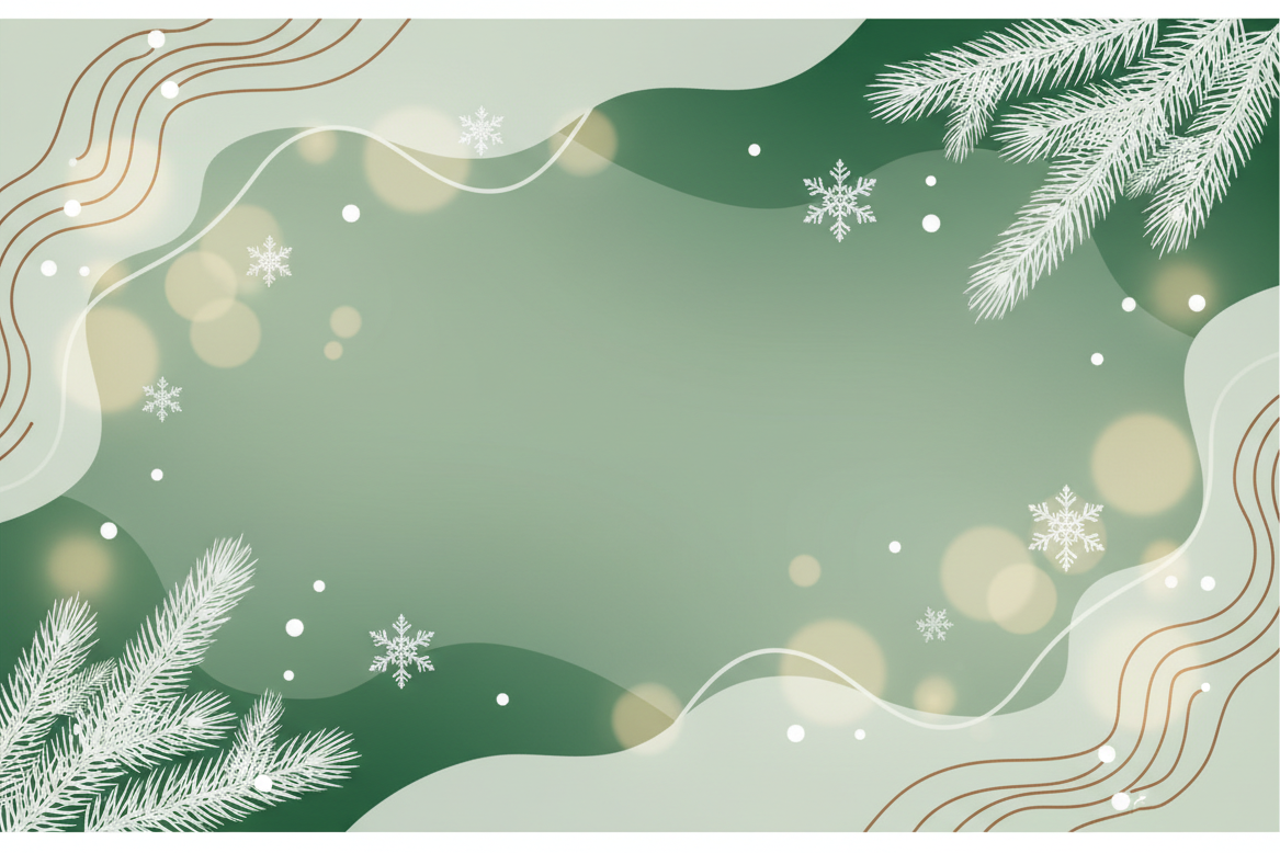 tło do strony ze sprzedażą choinke świątecznych paleta kolorów: EEF1EA, 127B39,FFFFFF, AC6730